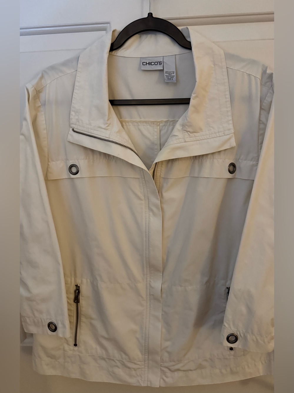 Chico's Jacket 100% Cotton Cream Zip-Front Utility Jacket Chico’s Size - 2